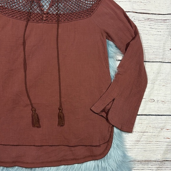 Free People Brown On the Island Crochet Yoke Blouse - Picture 11 of 11